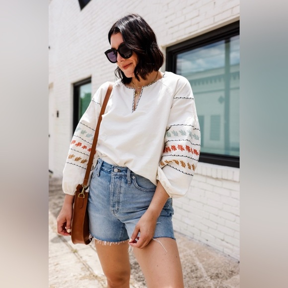 Madewell Embroidered-Sleeve Popover Top - Picture 3 of 13